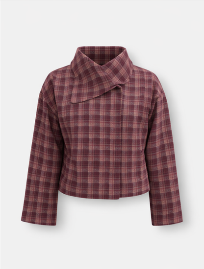 Femme veste courte à carreaux avec col asymétrique
