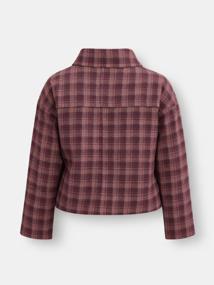 Femme veste courte à carreaux avec col asymétrique