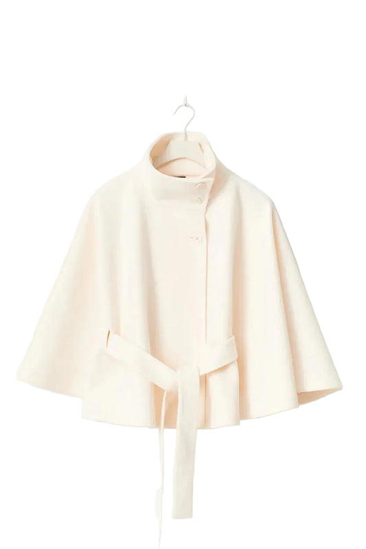 Cape femme avec col montant et ceinture à nouer