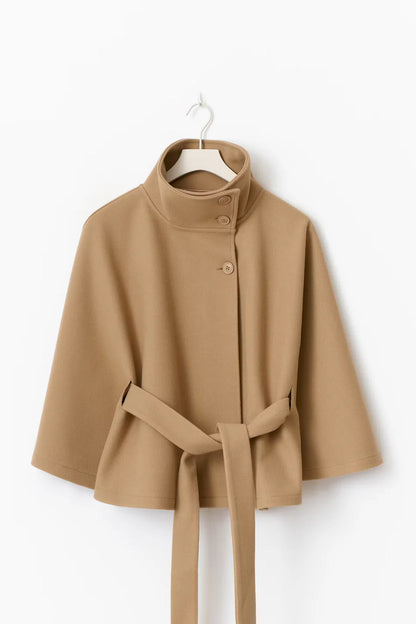 Cape femme avec col montant et ceinture à nouer