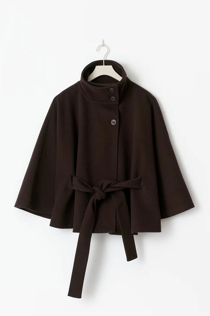 Cape femme avec col montant et ceinture à nouer
