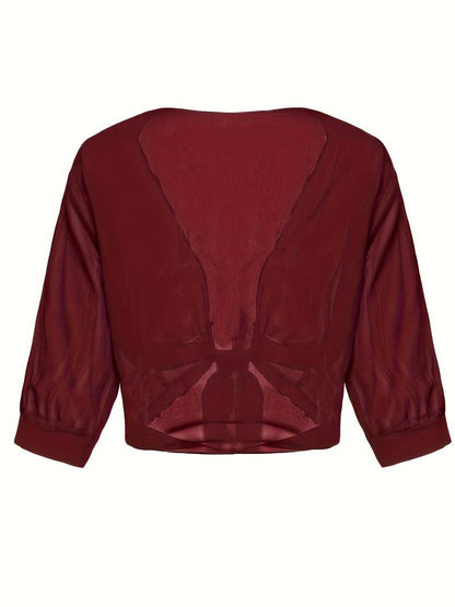 Blouse courte transparente à nouer sur le devant avec manches courtes pour femme