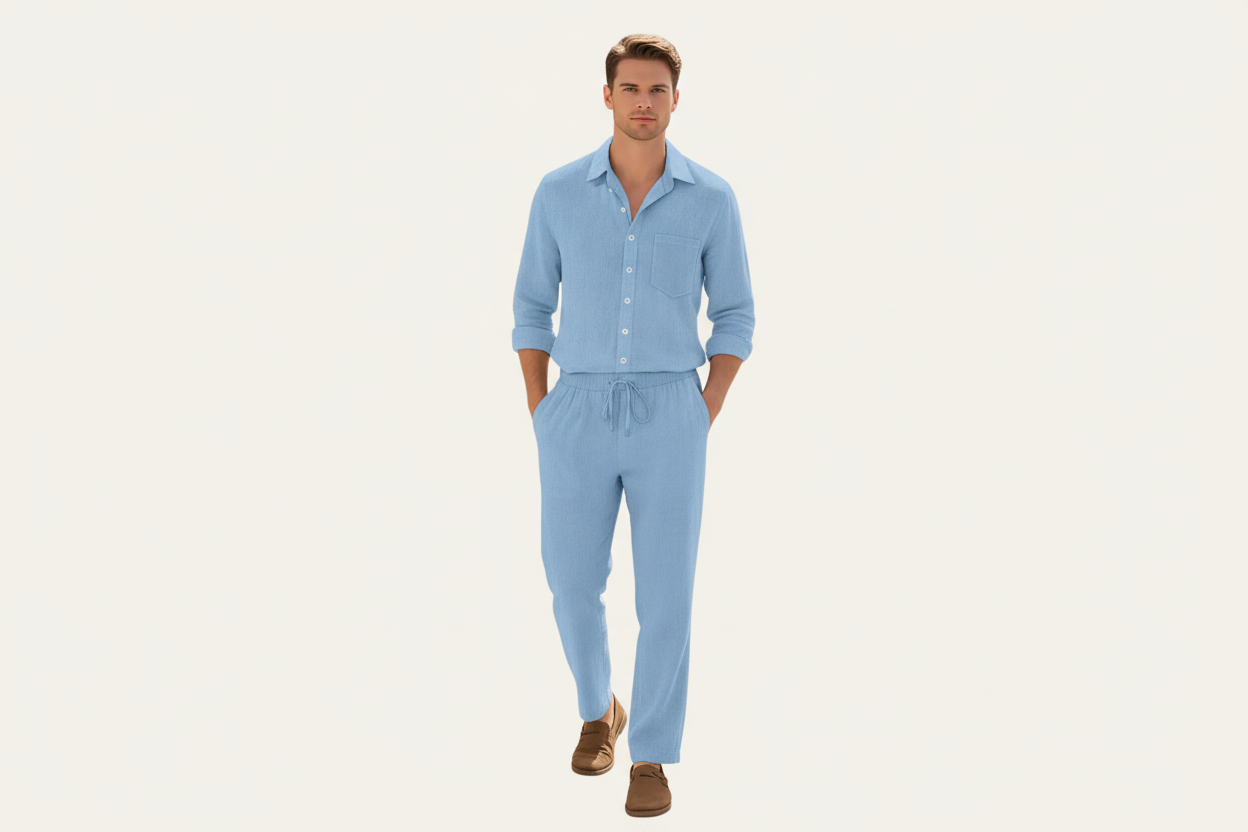 Ensemble homme avec chemise à manches longues et pantalon texturé