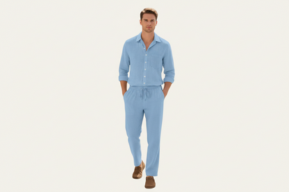 Ensemble homme avec chemise à manches longues et pantalon texturé