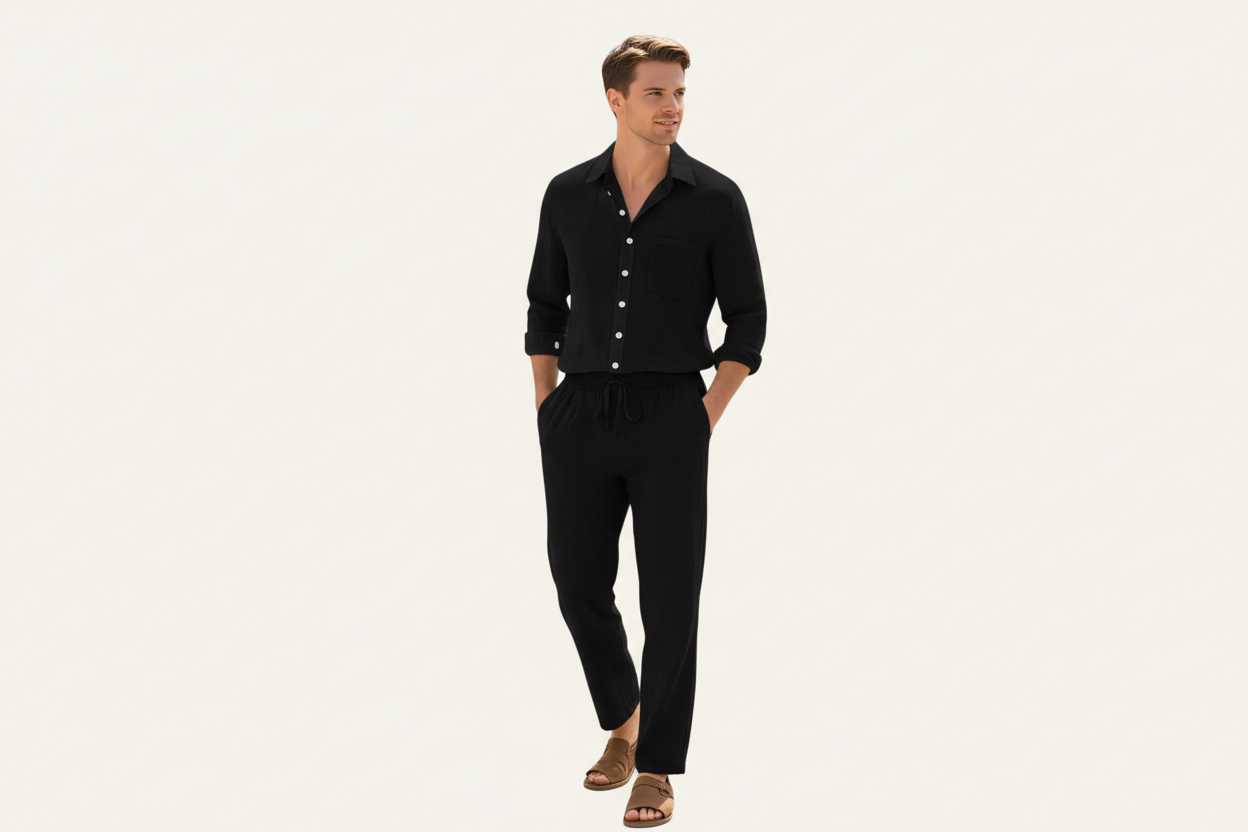 Ensemble homme avec chemise à manches longues et pantalon texturé