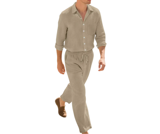 Ensemble homme avec chemise à manches longues et pantalon texturé