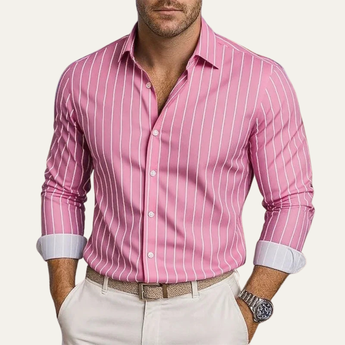 Chemise Homme à Rayures Verticales avec Boutonnage Frontal