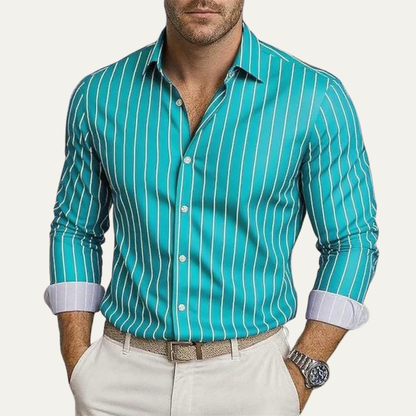 Chemise Homme à Rayures Verticales avec Boutonnage Frontal