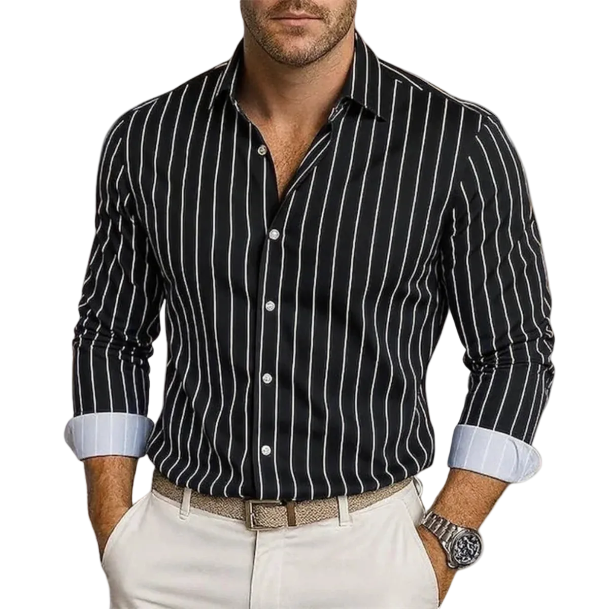 Chemise Homme à Rayures Verticales avec Boutonnage Frontal