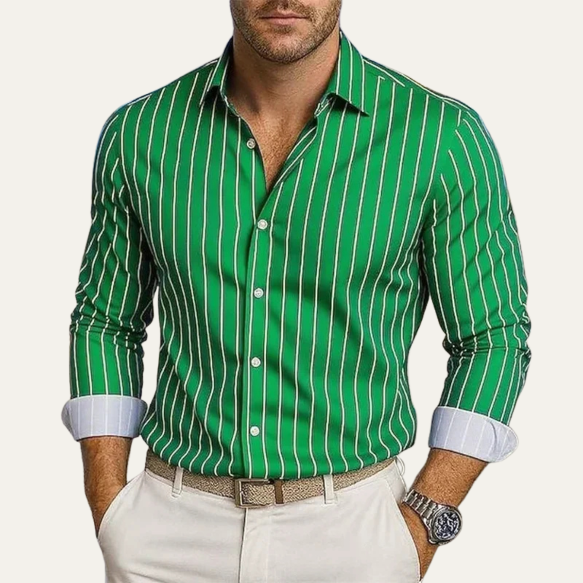 Chemise Homme à Rayures Verticales avec Boutonnage Frontal