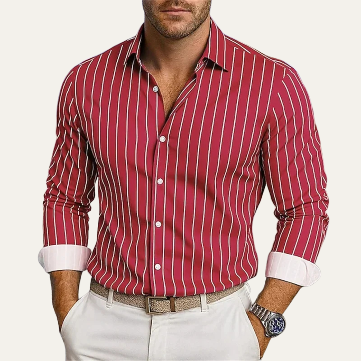 Chemise Homme à Rayures Verticales avec Boutonnage Frontal