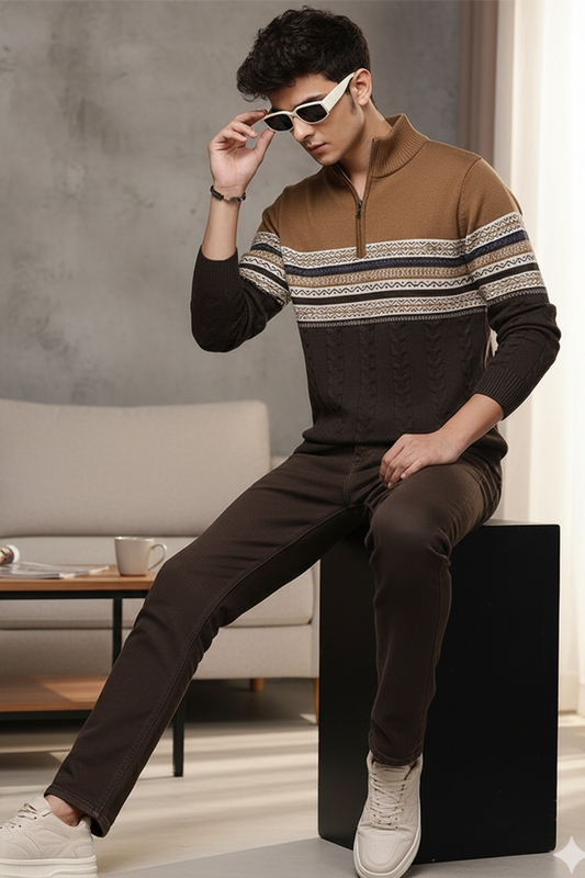 Pull Demi-Zip | Lucien – Marron Café