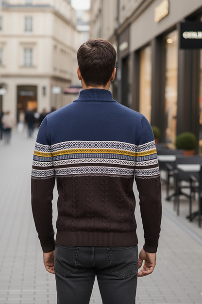 Pull Demi-Zip | Émile – Bleu Marine & Marron Café