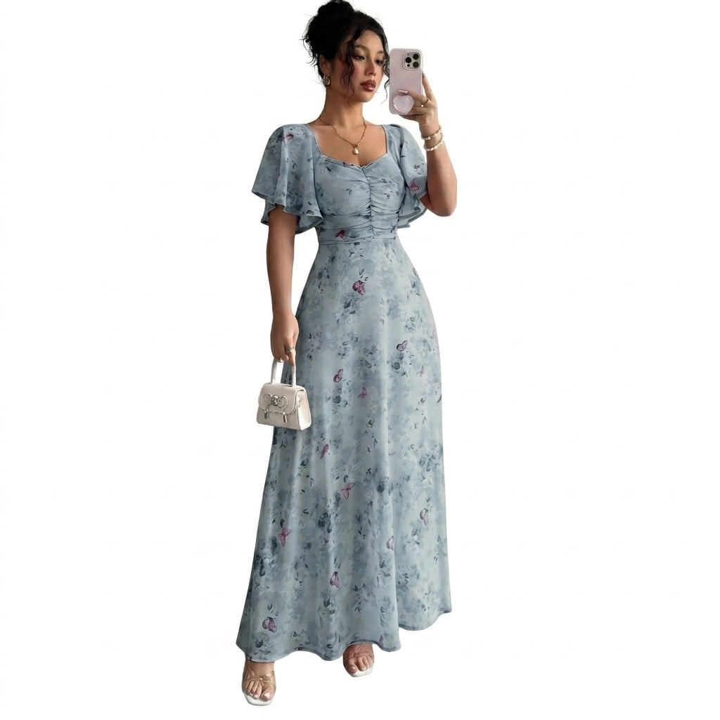 Femme, robe longue à imprimé floral et manches volantées | imported-image-3