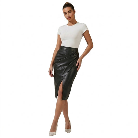 Femme Jupe midi à design drapé et fente frontale | imported-image-1