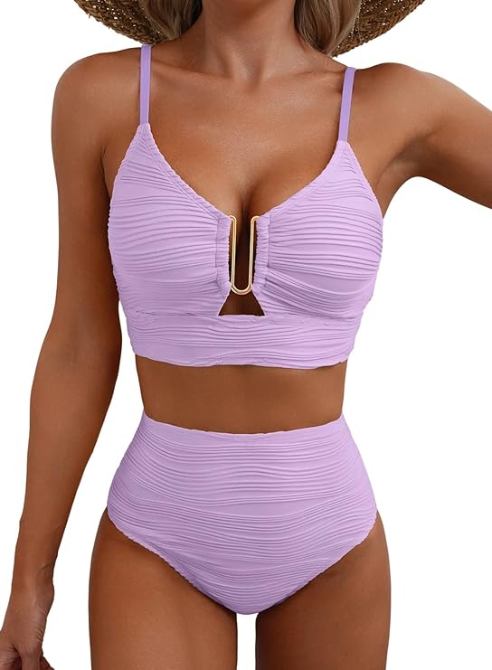 Femme Bikini deux pièces à texture gaufrée avec détail métallique en U et culotte taille haute | imported-image-7