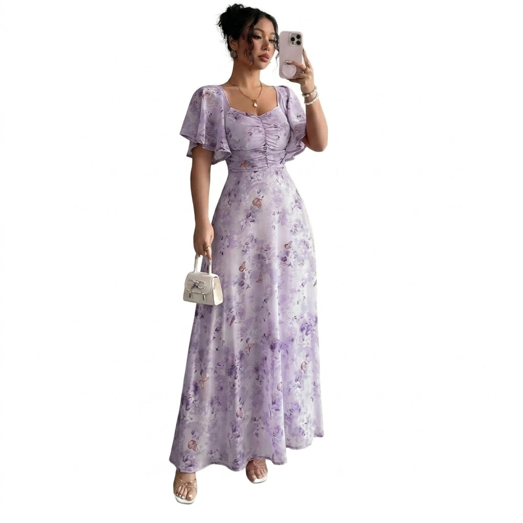 Femme, robe longue à imprimé floral et manches volantées | imported-image-2