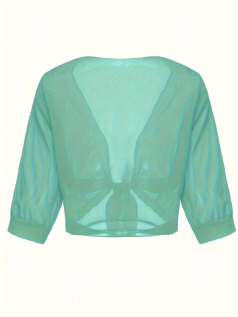 Blouse courte transparente à nouer sur le devant avec manches courtes pour femme