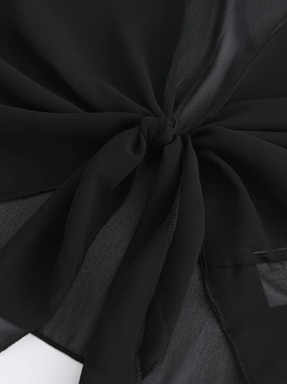 Blouse courte transparente à nouer sur le devant avec manches courtes pour femme