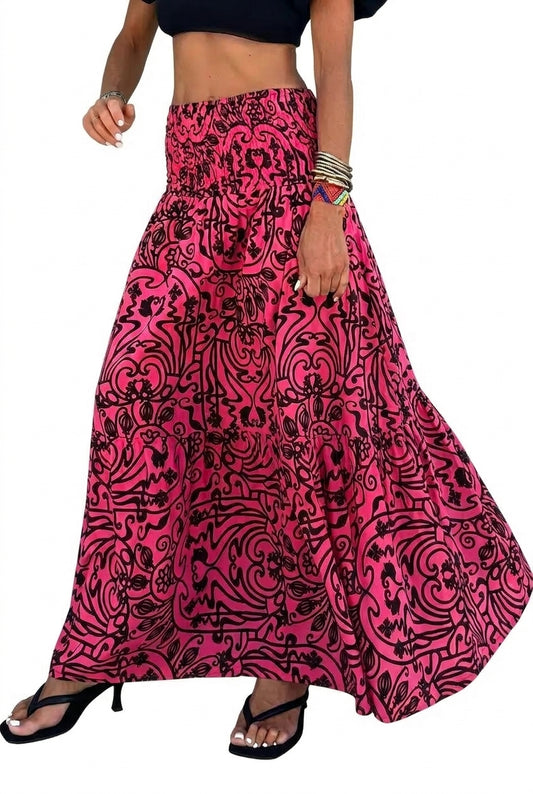 Femme Jupe longue à taille élastiquée froncée et motif graphique | imported-image-1