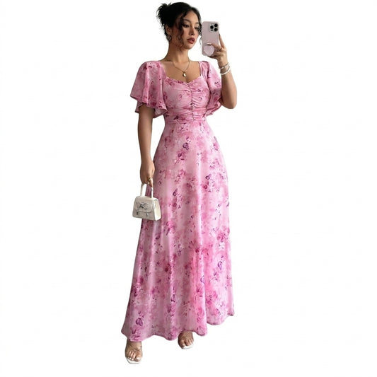 Femme, robe longue à imprimé floral et manches volantées | imported-image-1