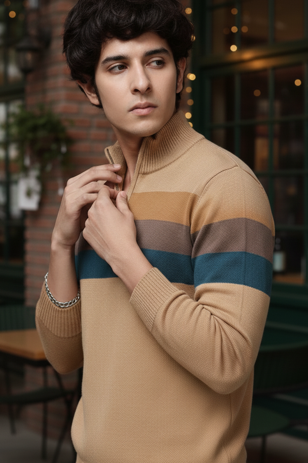 Pull Demi-Zip | Gabriel – Brun Clair & Rayures Contrastées