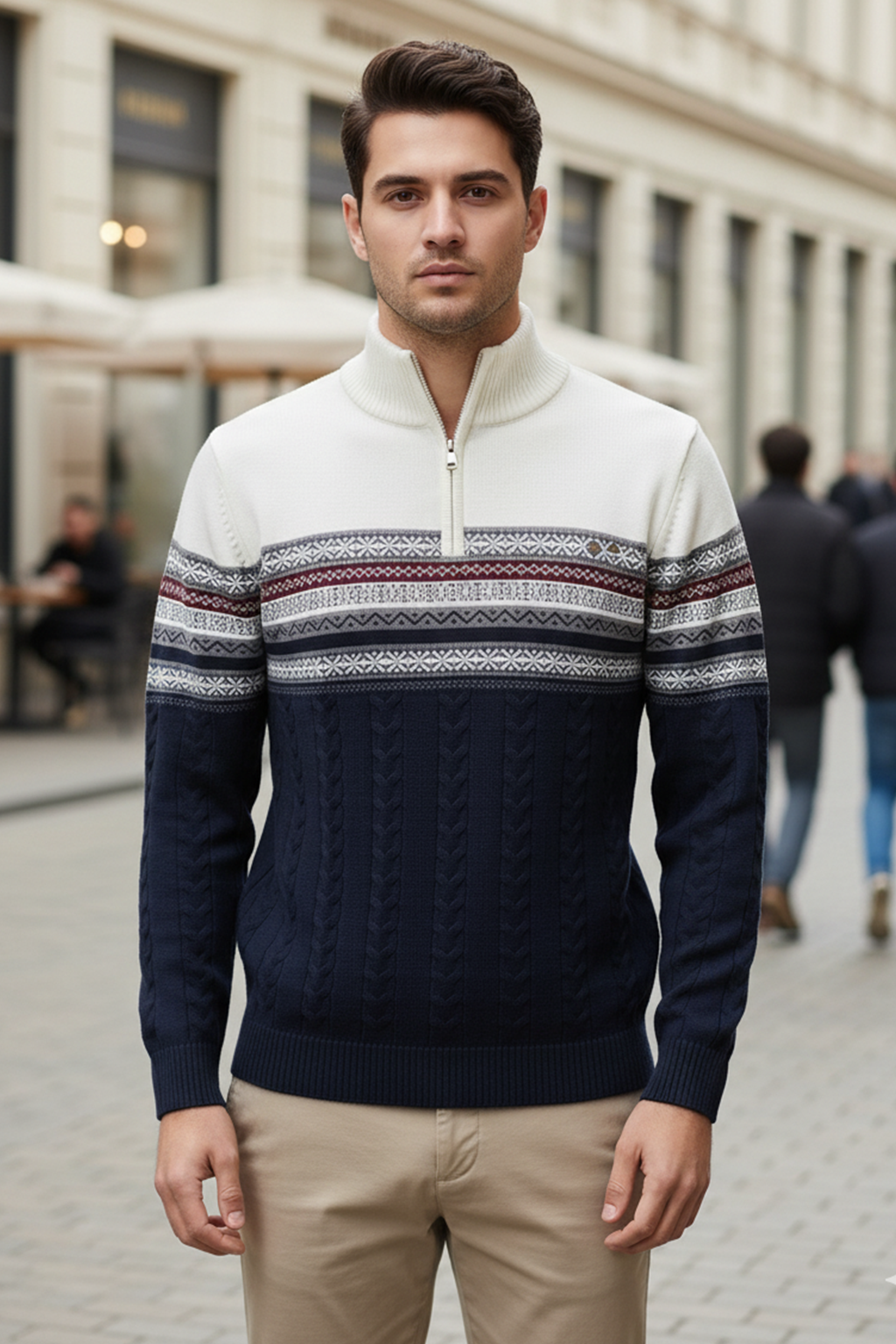 Pull Demi-Zip | Julien – Blanc & Bleu Marine