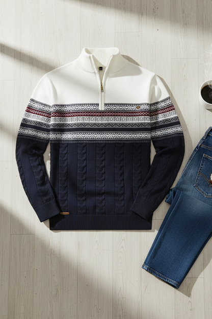 Pull Demi-Zip | Julien – Blanc & Bleu Marine