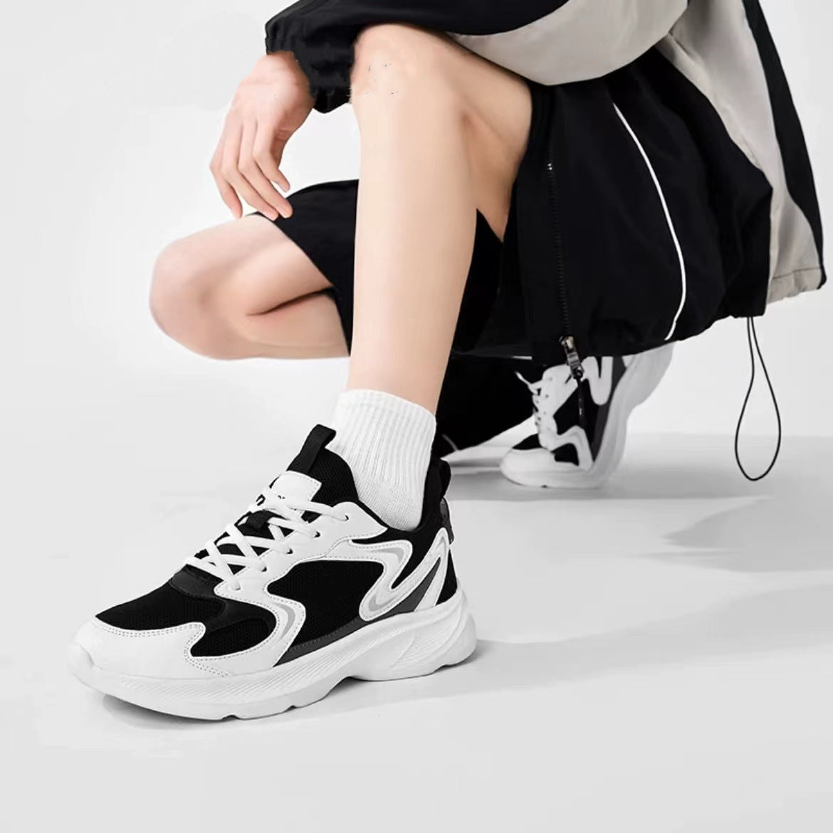 Baskets chunky à lacets pour femme avec empiècements en mesh 2
