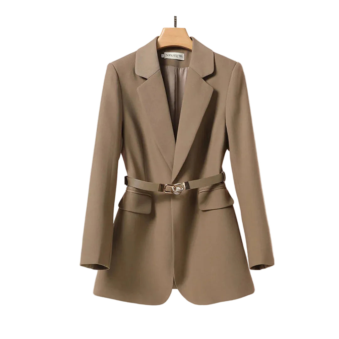 Blazer Femme Long avec Ceinture et Col à Revers-Blazer Woman-Gigié