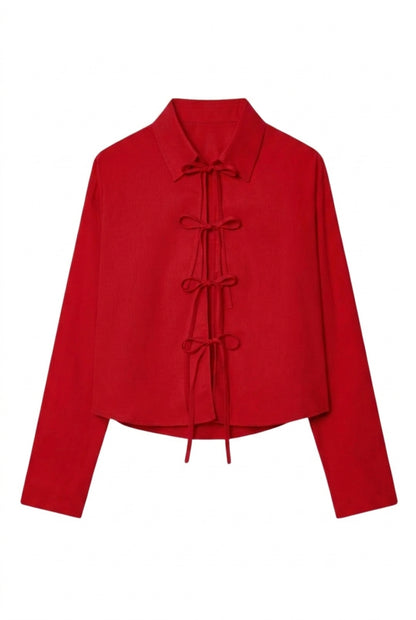 Blouse Women Long Sleeve Lace Up Closure Structured Fit 3