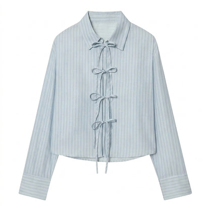 Blouse Women Long Sleeve Lace Up Closure Structured Fit Light blue