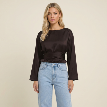 Blouse Women Long Sleeve Side Tie Closure Bow Detail 1