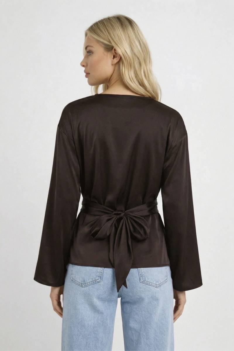 Blouse Women Long Sleeve Side Tie Closure Bow Detail 3
