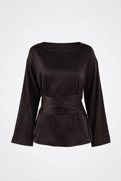 Blouse Women Long Sleeve Side Tie Closure Bow Detail 4