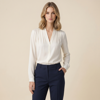 Blouse Women Long Sleeve V Neck Wrap Design Closure 2