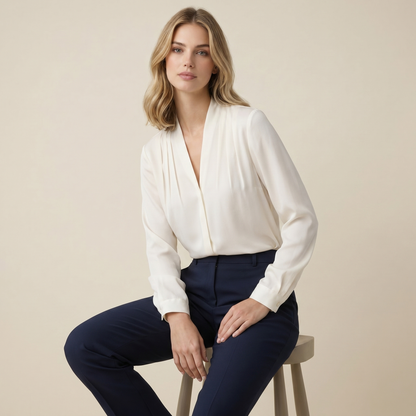 Blouse Women Long Sleeve V Neck Wrap Design Closure 3