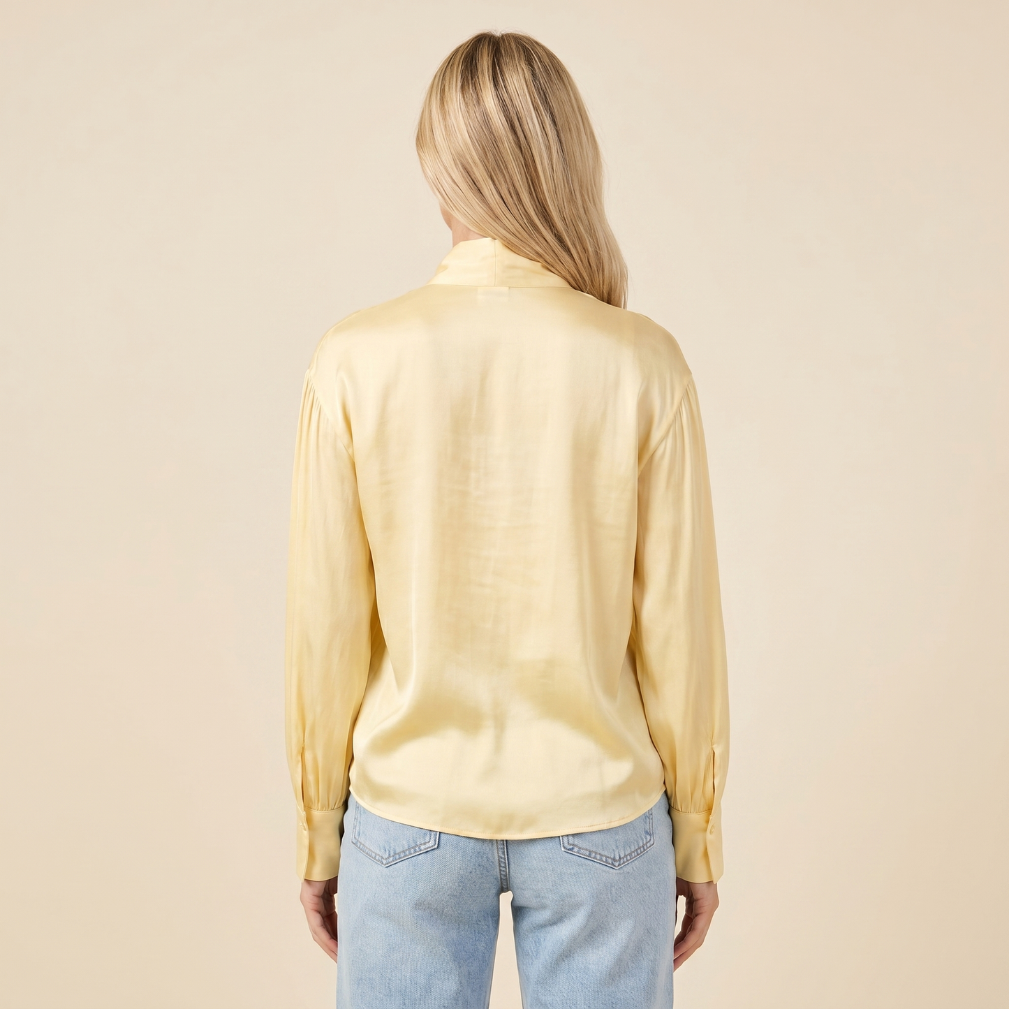 Blouse Women Loose Fit Long Sleeve Bow Neckline Detail 1