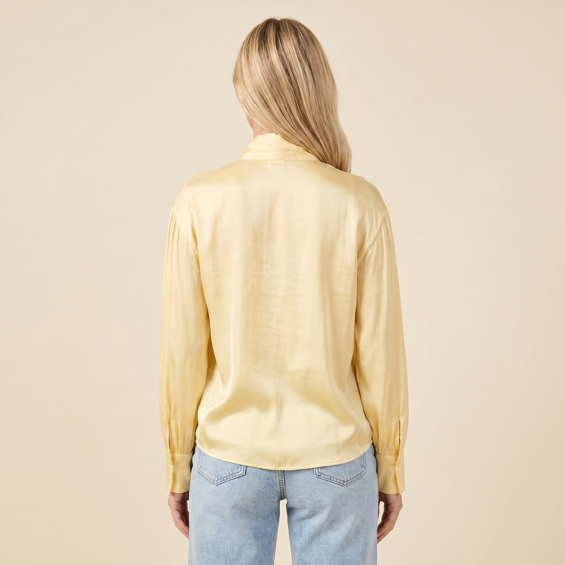 Blouse Women Loose Fit Long Sleeve Bow Neckline Detail 1
