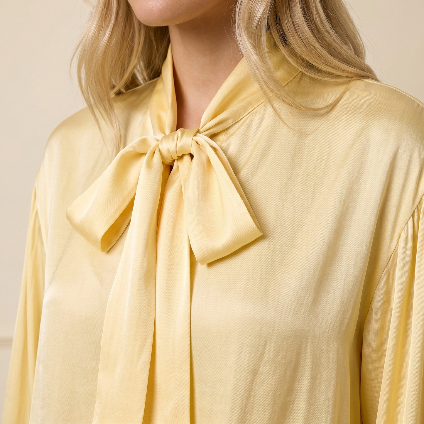 Blouse Women Loose Fit Long Sleeve Bow Neckline Detail 2