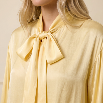 Blouse Women Loose Fit Long Sleeve Bow Neckline Detail 2
