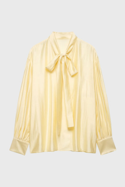 Blouse Women Loose Fit Long Sleeve Bow Neckline Detail 5