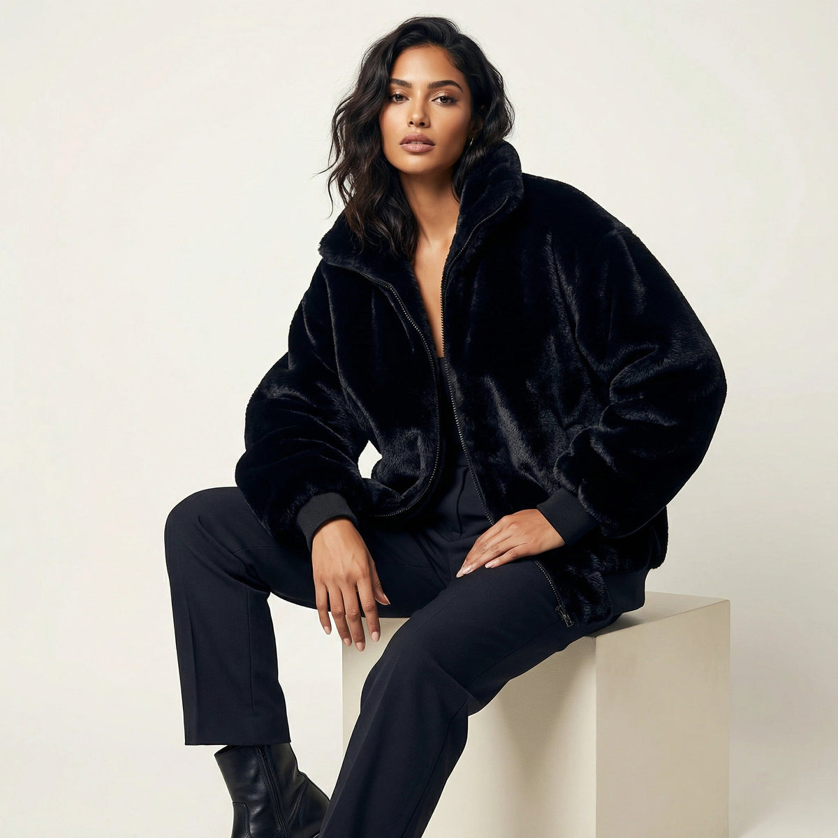 Blouson Bomber en Fausse Fourrure pour Femme 2