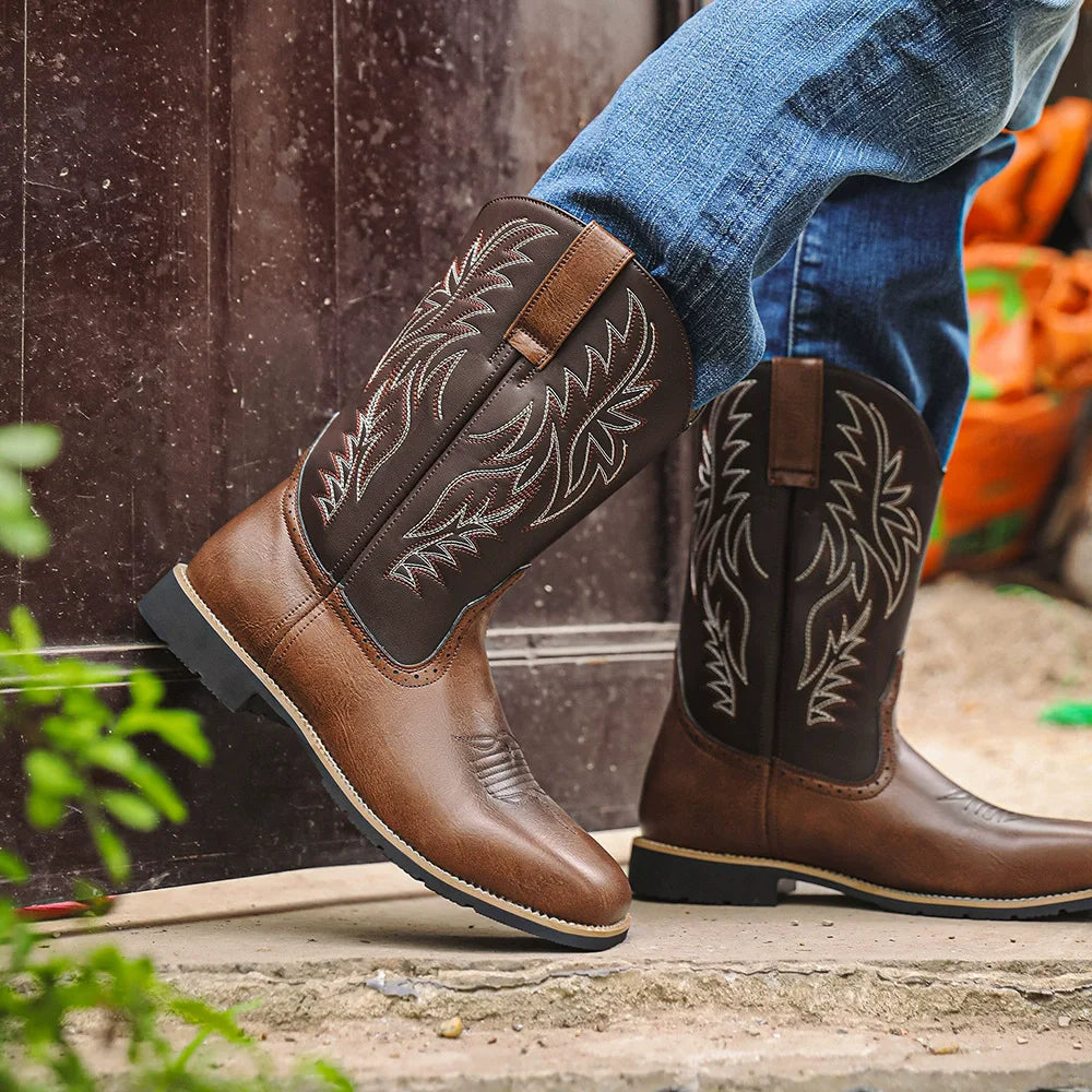 Bottes de cowboy western pour hommes avec tige brodée 2