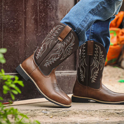 Bottes de cowboy western pour hommes avec tige brodée 2