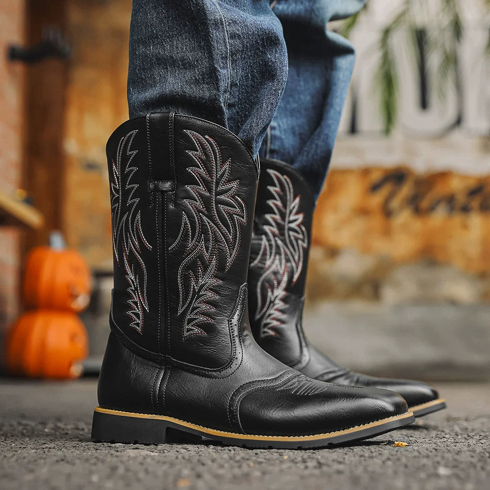 Bottes de cowboy western pour hommes avec tige brodée 3