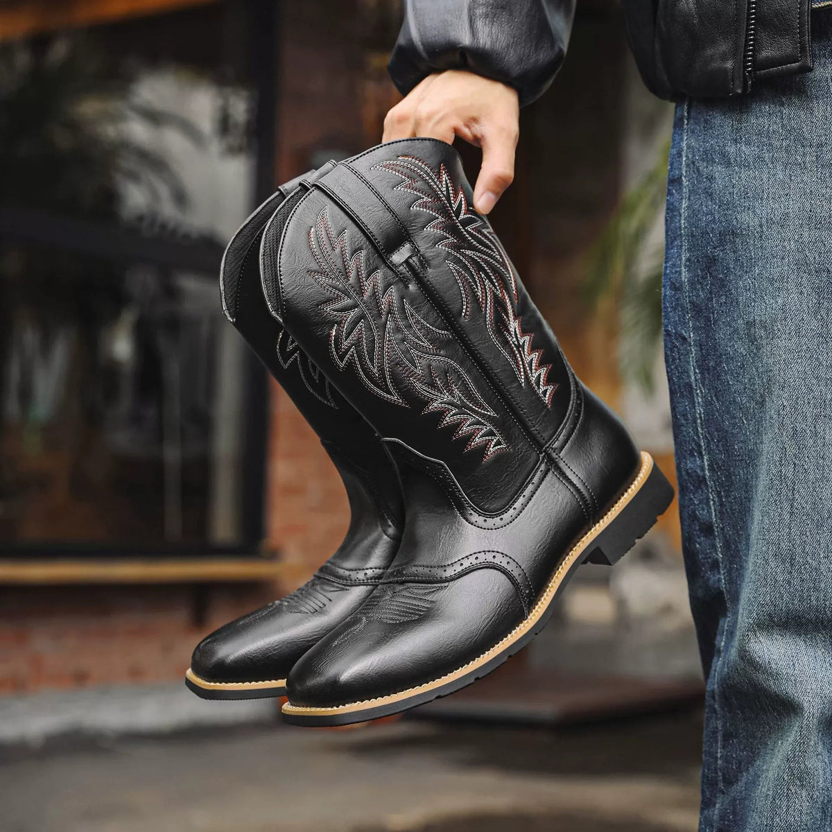 Bottes de cowboy western pour hommes avec tige brodée 5