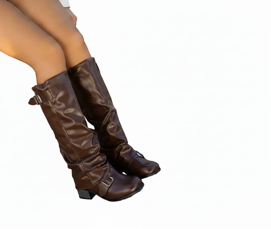 Bottes Femme Genou À Boucles Talon Bas-Gigié