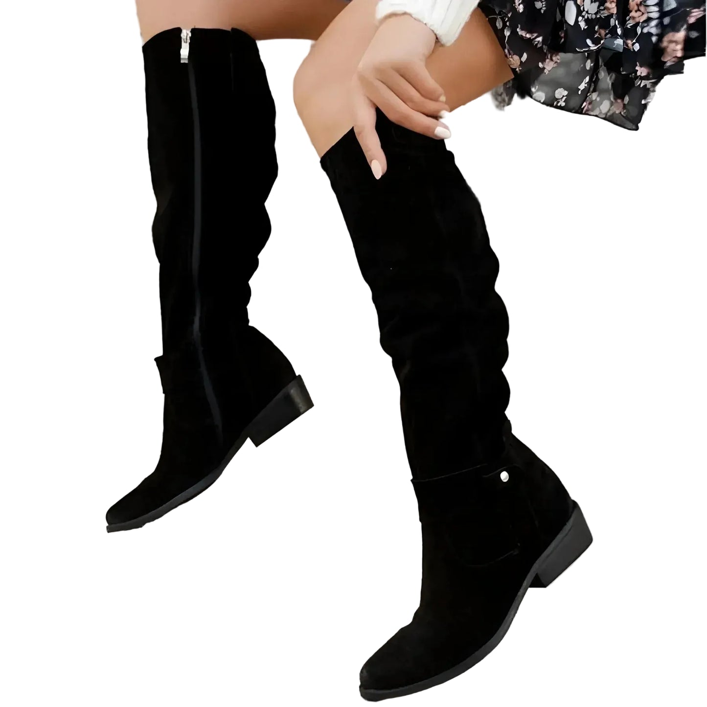 Bottes Hautes Femme Effet Daim & Fermeture Zippée Confortable-Gigié