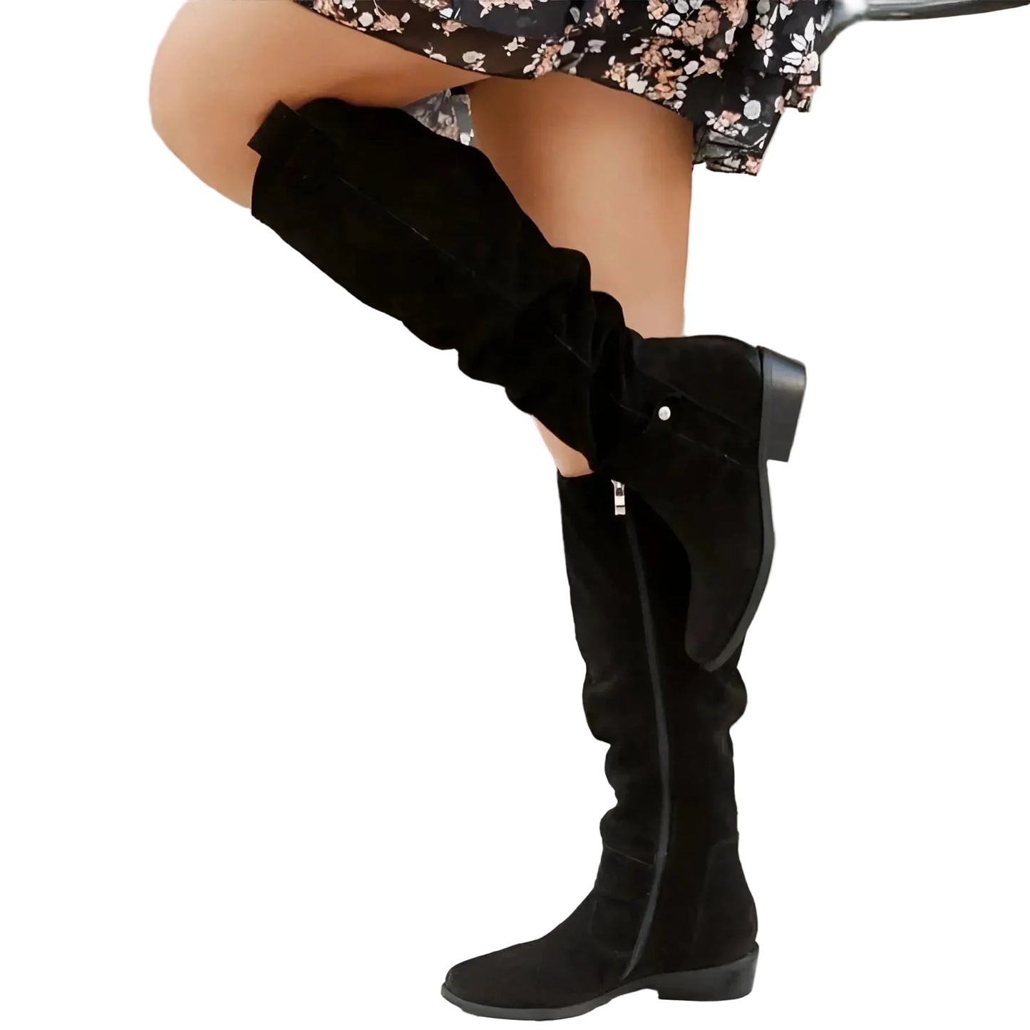 Bottes Hautes Femme Effet Daim & Fermeture Zippée Confortable-Gigié